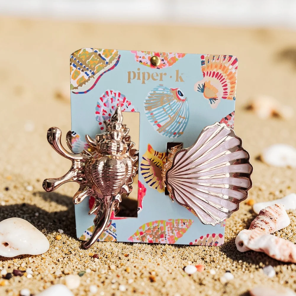 NEW Piper K Set Of 2 Metal Seashell Claw Clips Double-Sided 4 & 3 Inches NWT